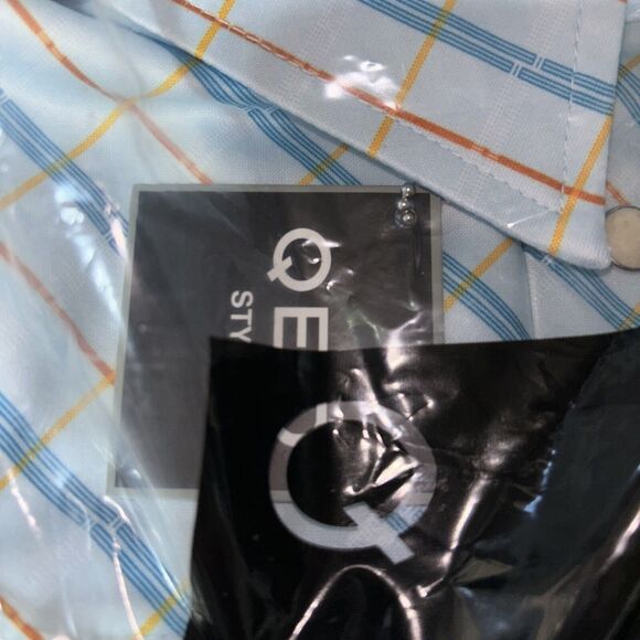 QED style mens Medium striped polo eggshell blue Kamas NWT Pearl Button - Picture 3 of 6